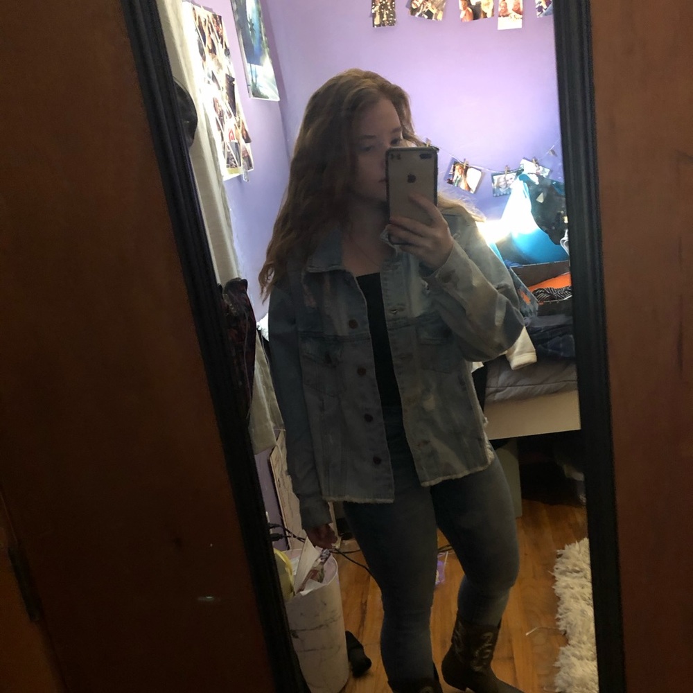 Distressed jean jacket